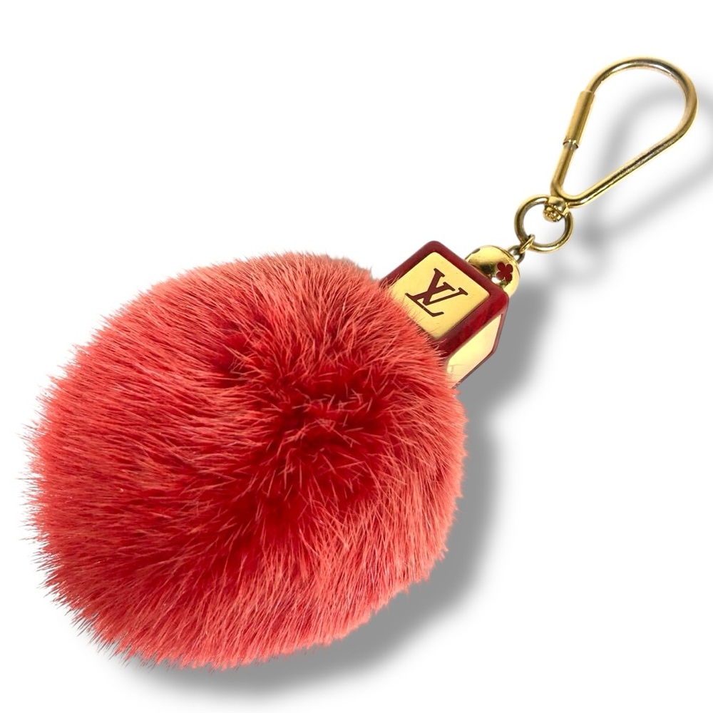 Louis Vuitton RED Mink Fur Fluffy Bag Charm (Model M67313) RARE SOLD OUT